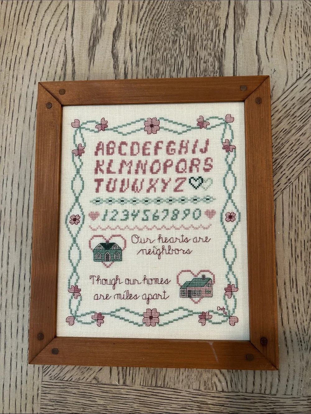 Vintage Framed Cross-Stitch Sampler Wall Art